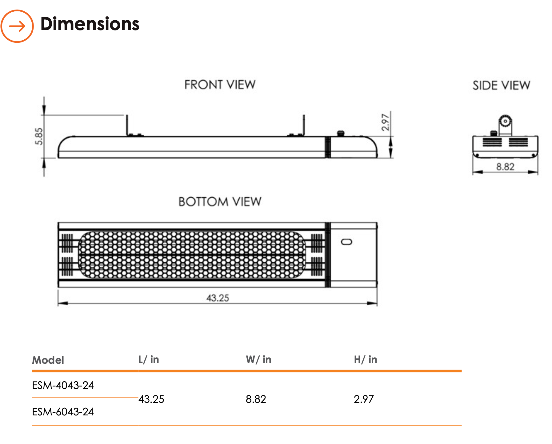 43" 240v/208v 4,000W eSchwank Ghost Series Electric Infrared Heater, Black, Single Phase, 16.7 Amps