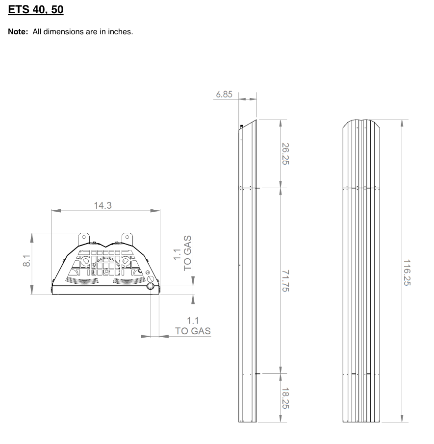 ETS40 - 9' evenTUBE Slimline, by IR Energy, Overhead Outdoor Heater, 38,500 btu, NG or LPG