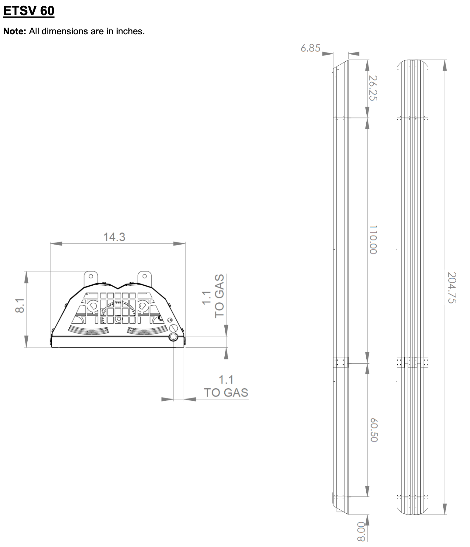 ETSV60 - 17' evenTUBE (Vented), by IR Energy, Slimline Series, Overhead Indoor/Outdoor Heater, 60,000 btu