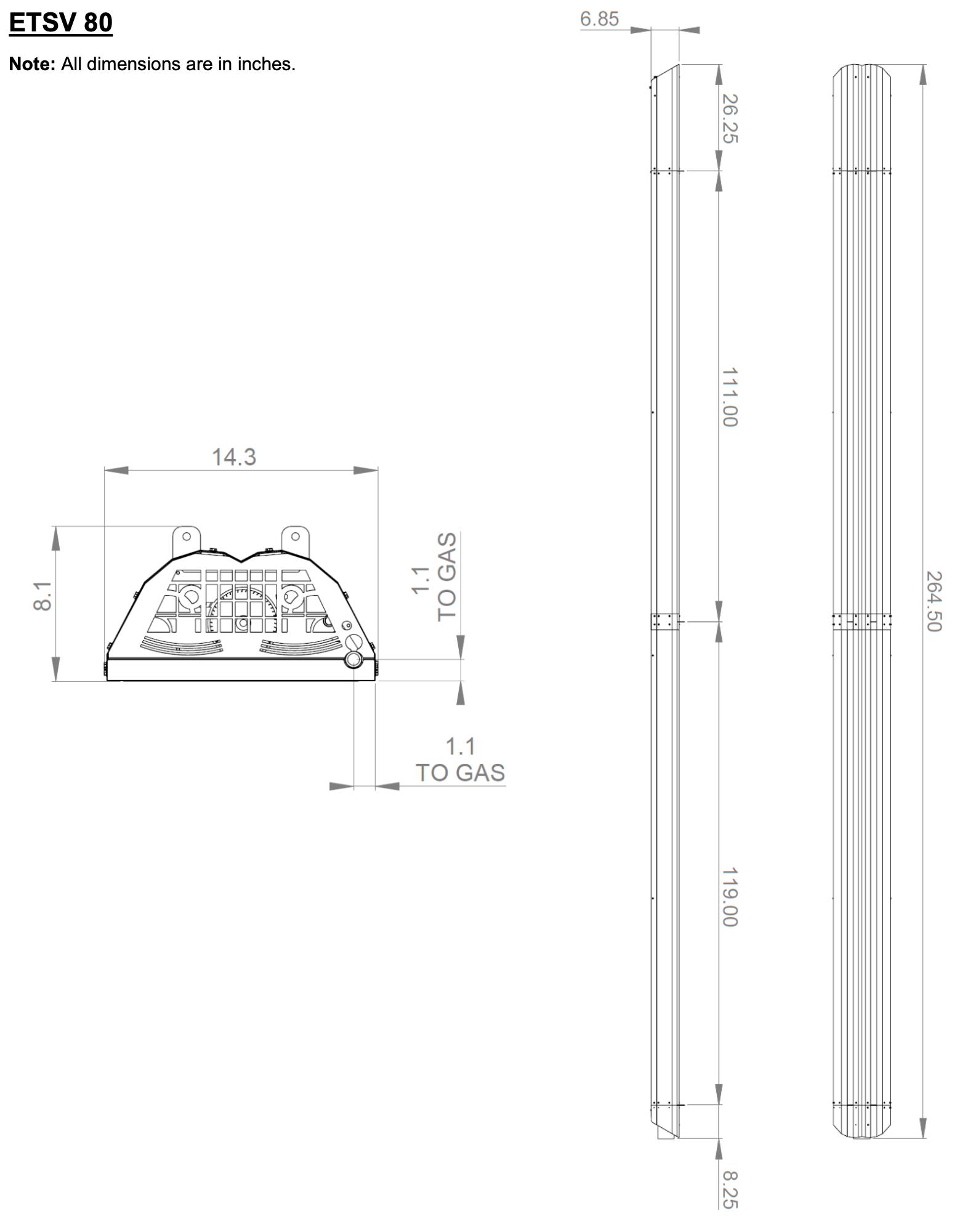 ETSV80 - 22' evenTUBE (Vented), by IR Energy, Slimline Series, Overhead Indoor/Outdoor Heater, 80,000 btu