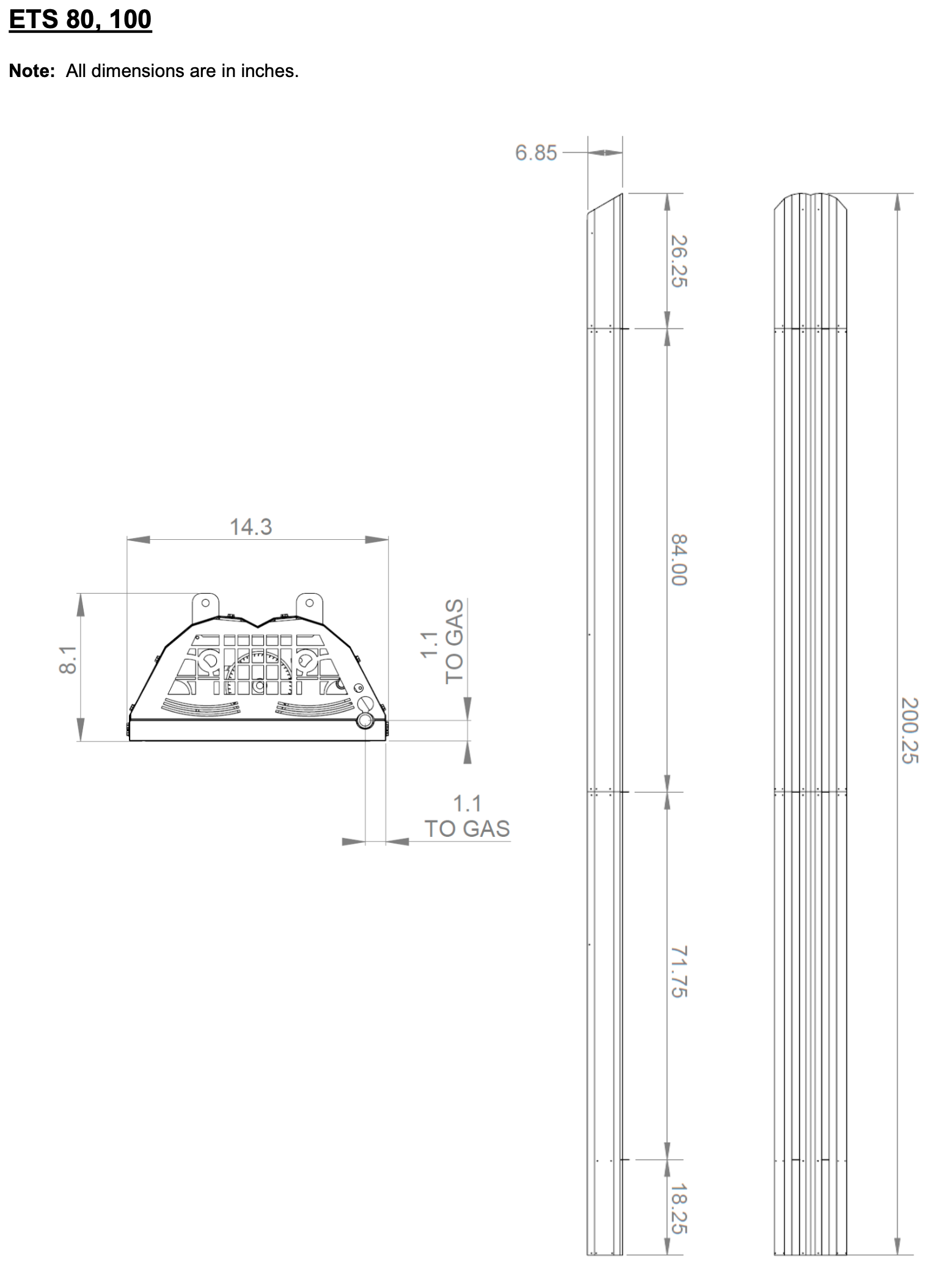 ETS80 - 17' evenTUBE Slimline, by IR Energy, Overhead Outdoor Heater, 80,000 btu, NG or LPG