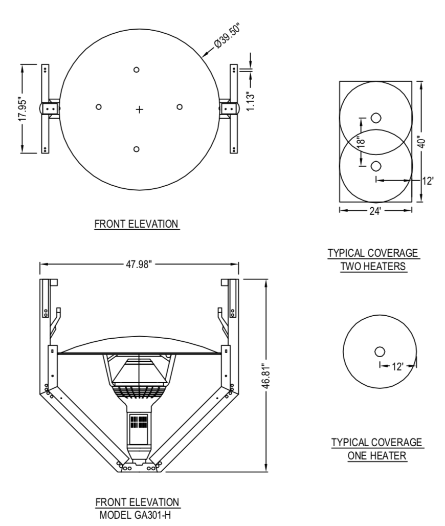 GA301H - Fixed Hanging evenGLO, Gas Patio Heater, 53,000 btu