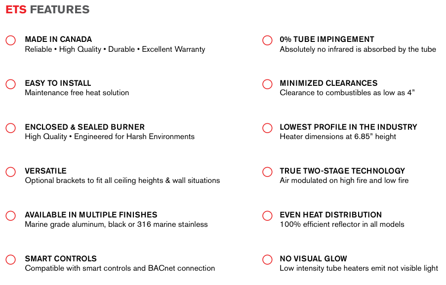 ETS50 - 9' evenTUBE Slimline, by IR Energy, Overhead Outdoor Heater, 50,000 btu, NG